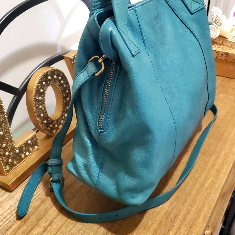 American Leather Co. Ada Triple Entry Leather Crossboy Satchel Deep Lake, Teal - Picture 3 of 12